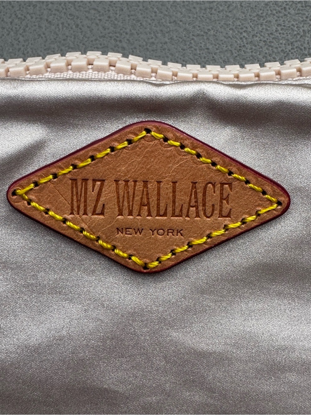 Mz Wallace New Metallic Gold Pouch With Tan Leather Diamond Patch View 3